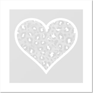 Pastel Gray and White Leopard Print Heart Posters and Art